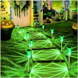 Halloween Solar Lights Outdoor 10 Pack Green LED Waterproof Yard